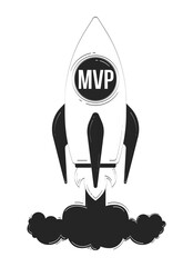 MVP startup rocket launch doodle linear object. Business takeoff. Viable product blasting off with smoke 2D vector outline clip art drawing isolated on white. Hand drawn sketch illustration