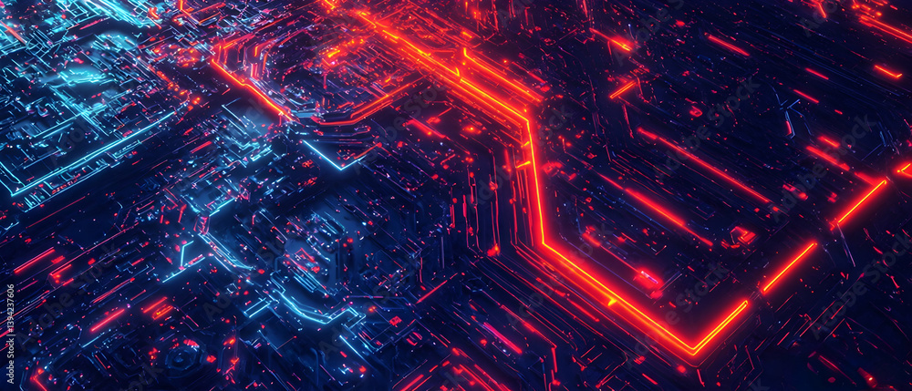 Poster abstract digital design with colorful lights and red laser lines creates a vibrant motion texture