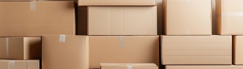 Fototapeta premium Stacked Brown Cardboard Shipping Boxes Ready for Transportation and Storage Solutions