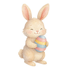Cute Bunny Holding Easter Egg with Soft Pastel Colors