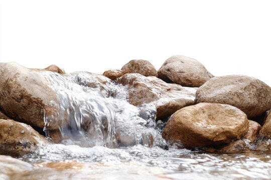 Clear flowing water cascading over smooth stones in a serene natural setting