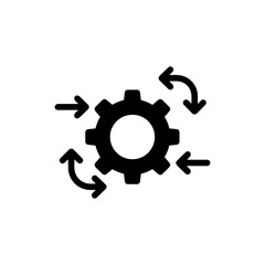Minimal Black Gear Icon with Text Conversion Arrows