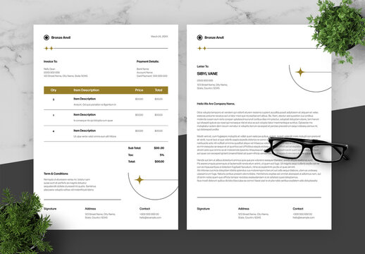 Brown And Black Invoice And Letterhead