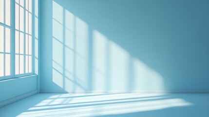 Fototapeta premium Bright Blue Room with Sunlight Streaming Through Window