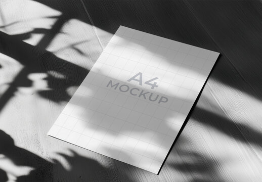 Minimal A4 Paper Mockup with Bold Leaf Shadows