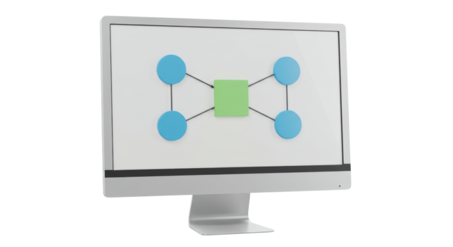 Isolated Computer Screen Displaying a Network of Circles