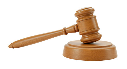 Isolated Wooden Judge Gavel on Sound Block