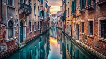 Fototapeta premium Serene Venetian Canal Passage Minimalist Architecture Captured in Stunning Italian Photography