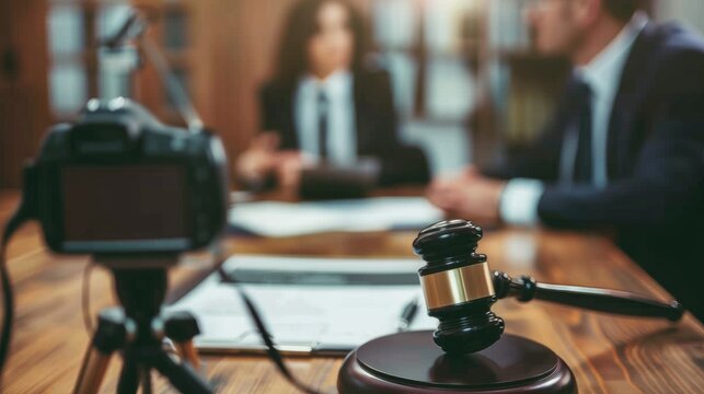 A legal deposition being recorded on video.