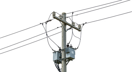 Isolated Electrical Power Pole with Transformers and Cables