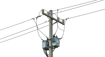 Isolated Electrical Power Pole with Transformers and Cables