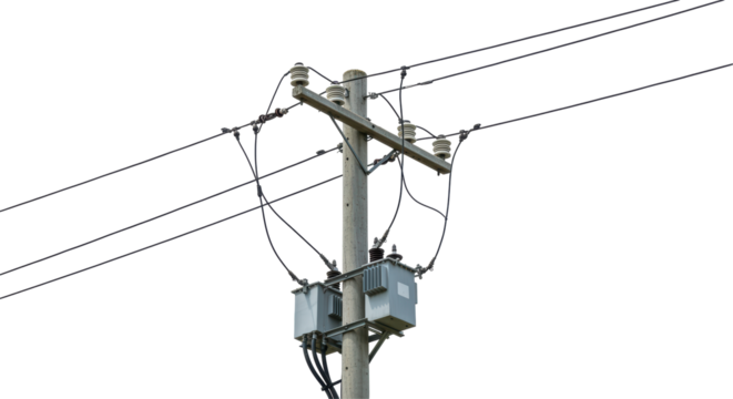 Isolated Electrical Power Pole with Transformers and Cables