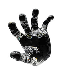 Black liquid hand reaching out on transparent background