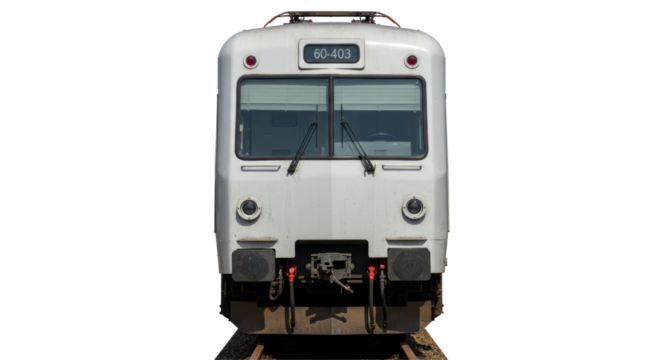 Isolated Front View of Subway Train on Tracks