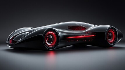 Futuristic Black Sports Car with Red Lights