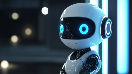 Futuristic robot companion modern studio digital art high-tech environment close-up perspective innovation concept