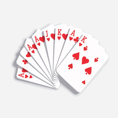 Classic playing cards fanned out on gray tabletop, game symbolism