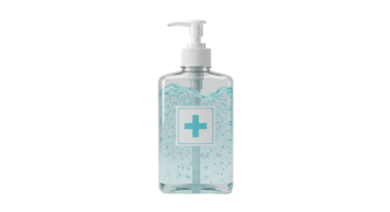 Isolated Hand Sanitizer Bottle with Medical Cross