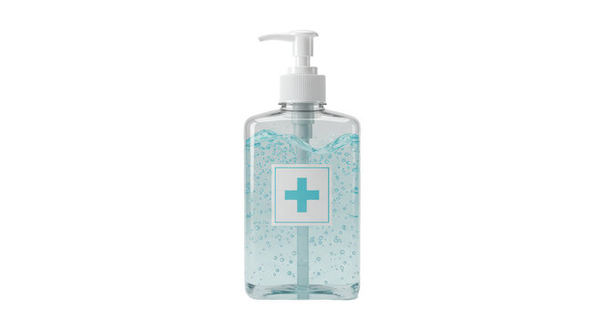 Isolated Hand Sanitizer Bottle with Medical Cross