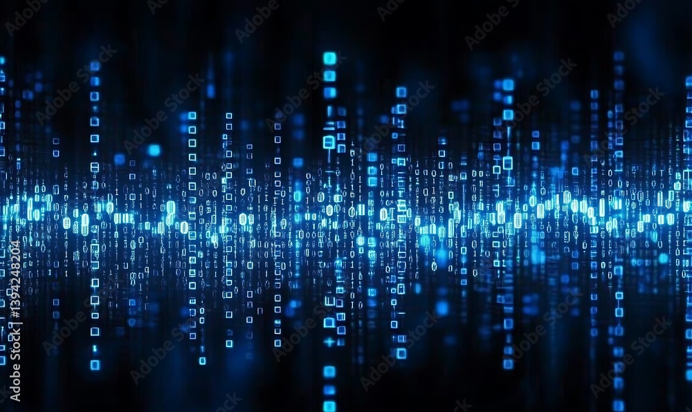 Poster blue digital binary data on computer screen background. banner. ,