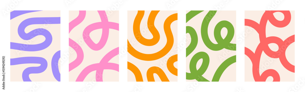 Poster Abstract set vertical backgrounds with dynamic linear waves. Trendy vector illustration in style retro  70s. 
