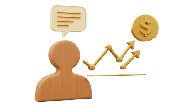 Isolated Person Icon with Speech Bubble and Increasing Chart for Financial Growth