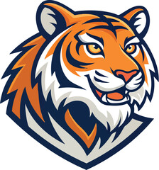 Vector illustration of a smiling tiger head, perfect for logos or graphic design.