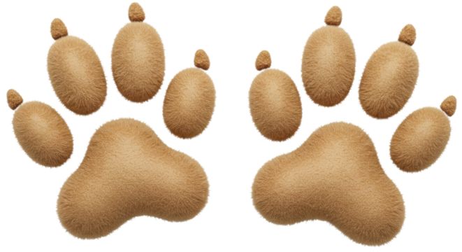 Isolated Animal Paw Prints with Furry Texture