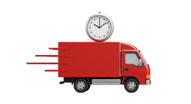 Isolated Red Delivery Truck with Clock
