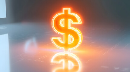 Obraz premium Floating dollar symbol glows brightly in clean business environment photorealistic rendering digital art
