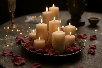 candle and rose petals