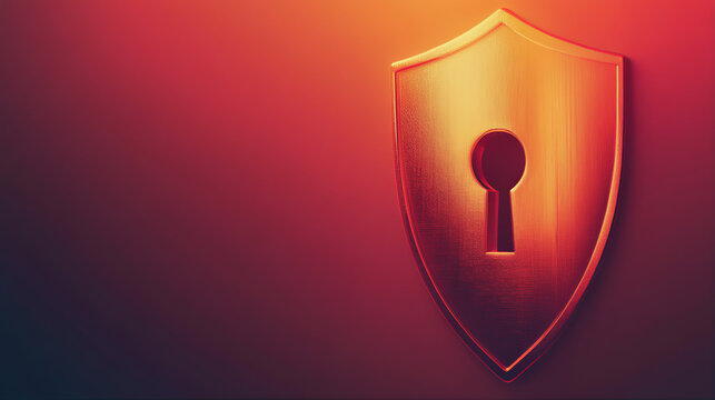 A shield with a keyhole. Threat cybersecurity thin line protection lock concept. Blank social securit card keymaster. 365 days protection abstract fintech logo with security elements, shield, keyhole 
