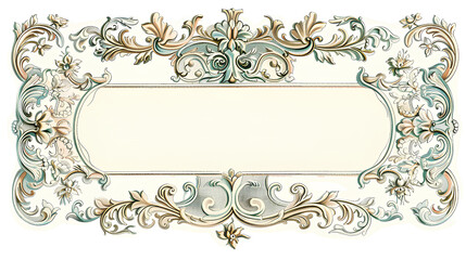 Vintage blank label with an ornate border, in light blue and beige