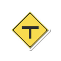 標識のステッカー単品イラスト　T形道路交差点あり