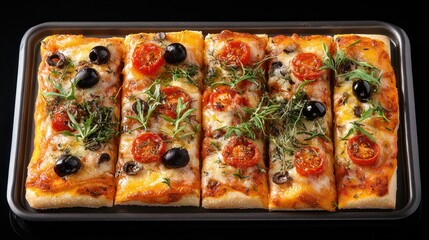 Mini Pizzas Tray Black Background Food