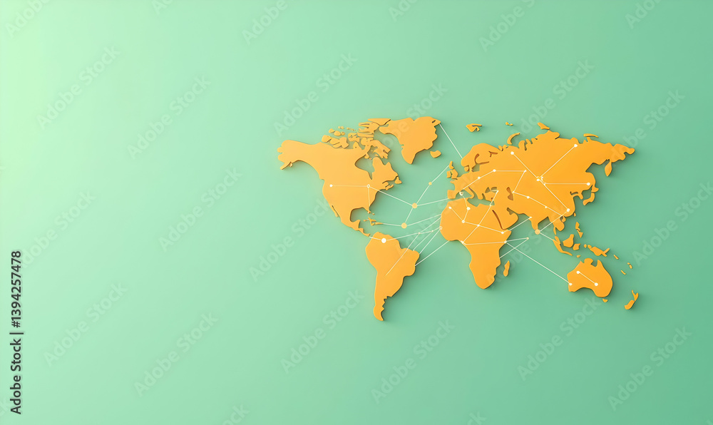 Poster dynamic digital painting of global network across world map