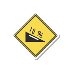 標識のステッカー単品イラスト　下り急勾配あり