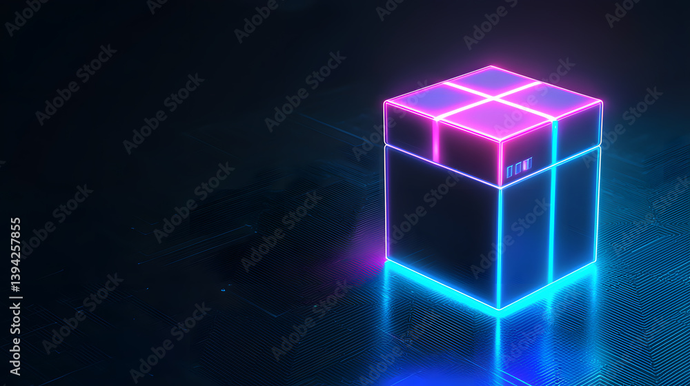Poster vibrant neon cube digital environment 3d render futuristic concept abstract design high-tech atmosph