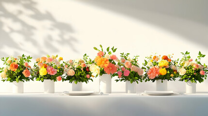 Modern Minimalist 3D Render of Spring Wedding Flower Arrangements