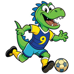 Fototapeta premium Fun Cartoon Dinosaur Playing Soccer in Uniform Cute Sports Mascot Illustration