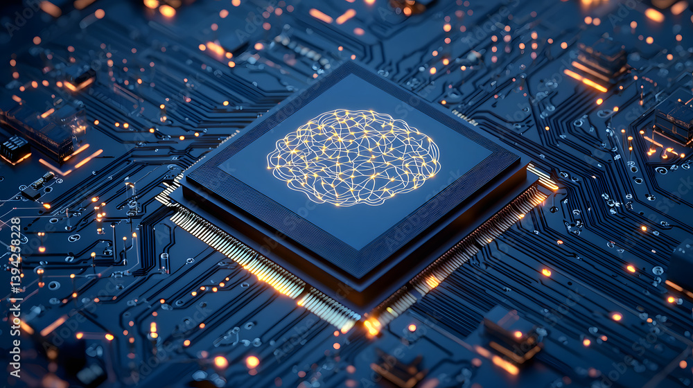 Poster advanced microchip technology innovation digital circuit board stock photo high-tech environment clo