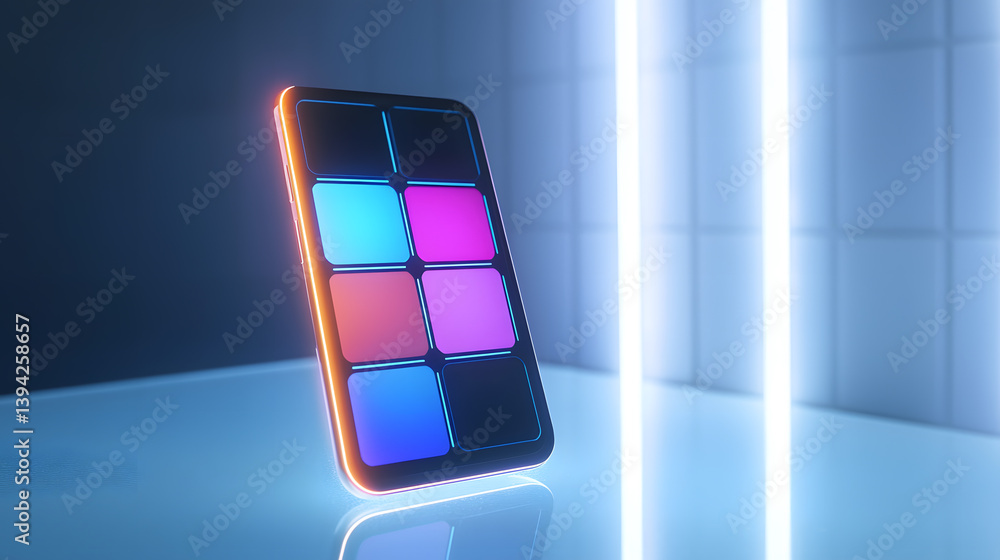 Poster innovative mobile ui layout display studio setting digital design modern environment eye-level persp