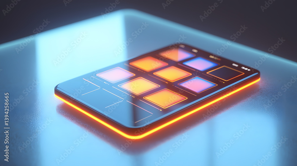Poster dynamic mobile ui layout exhibition studio setup stock photo futuristic environment close-up view te