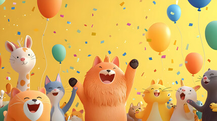 Fototapeta premium Playful Cartoon Animals Dancing in a Cheerful Parade Celebration
