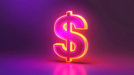 Vibrant neon dollar sign digital art abstract background futuristic style close-up view financial concept