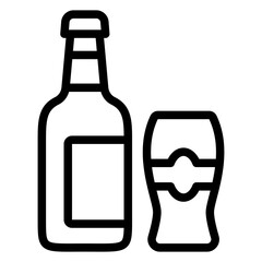 Bottle of beer and glass line icon, beverages concept. Vector graphics. Drink sign on white background, style mobile or design.
