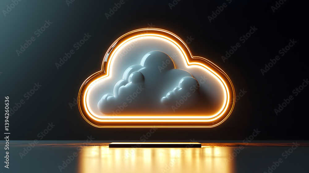 Poster dynamic cloud icon display digital workspace graphic design virtual environment centered view modern
