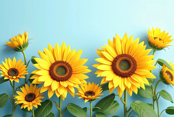Obraz premium A bouquet of sunflowers on a bright blue background. Father's Day image. Expressing gratitude.