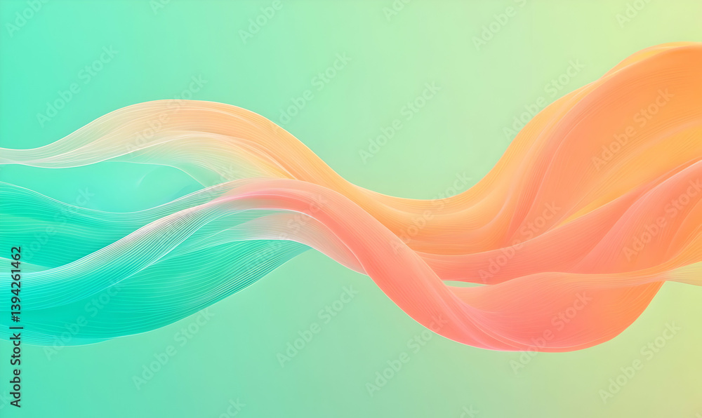 Poster flowing abstract waves in soft colors representing innovation and creativity