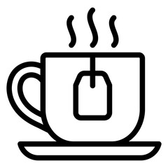Cup of hot tea with teabag line icon, herbal drinks concept. Vector graphics. Ceramic cup on saucer, drink sign on white background, style mobile or design.